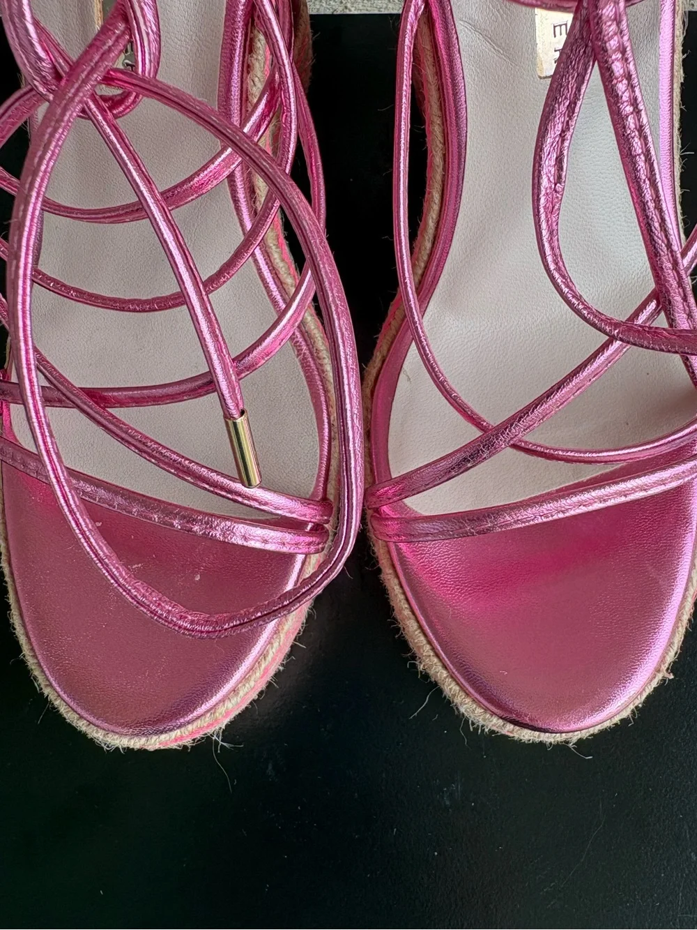 Sophia Webster Mimi Espadrille Wedge Sandals Metallic Citrus Pink EU Size 39